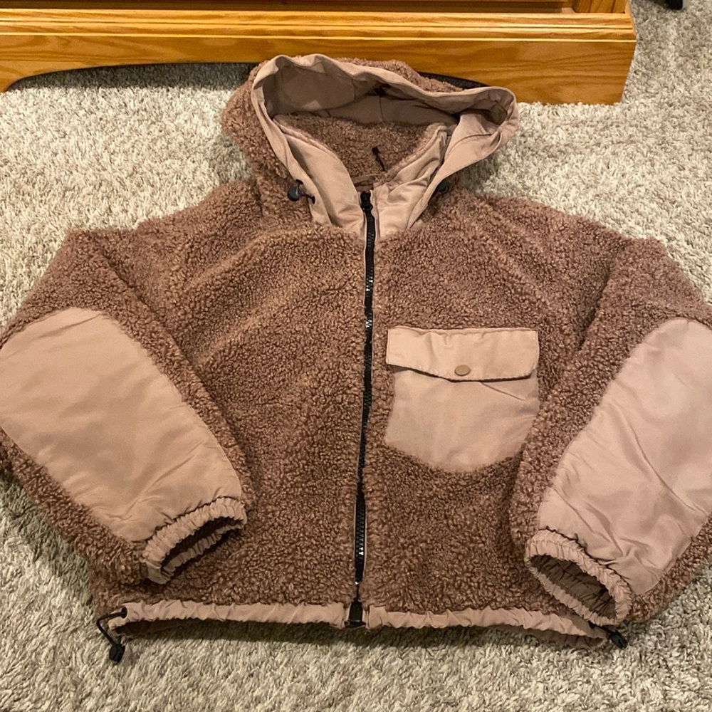 Zara Sherpa Oversized Bomber Jacket w/ Hood